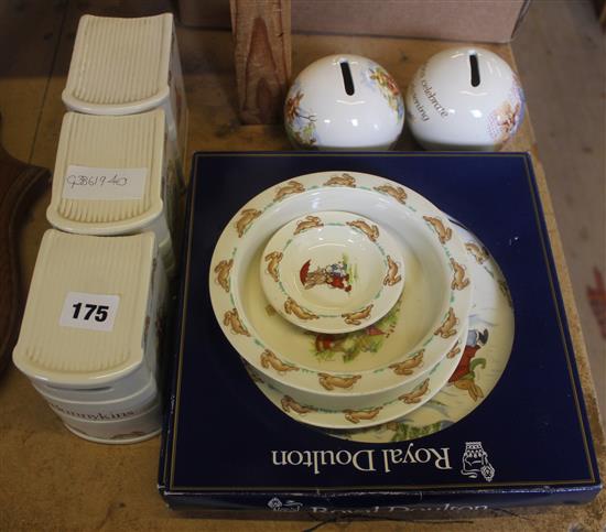 Royal Doulton Bunnykins, money boxes, plates, etc